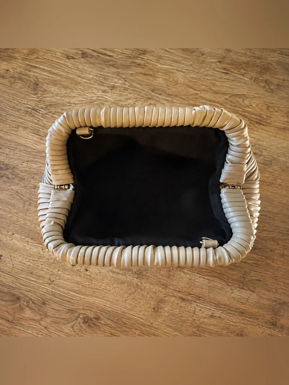 Elegant Pleated Taupe Clutch Handbag - Women's Evening Bag